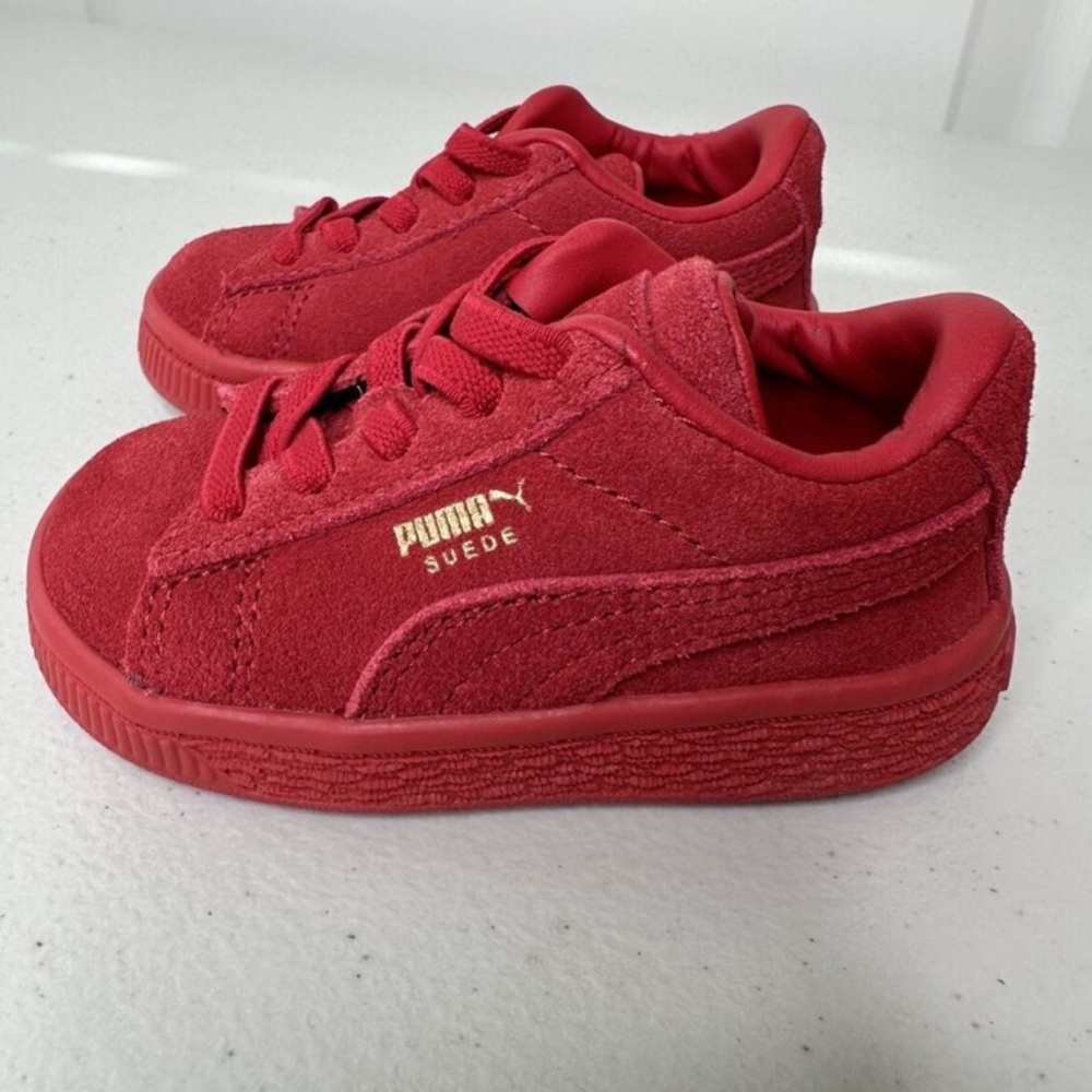 PUMA Red Suede Sneakers No Tie Lace Kids Size 4 (Toddler Boy)